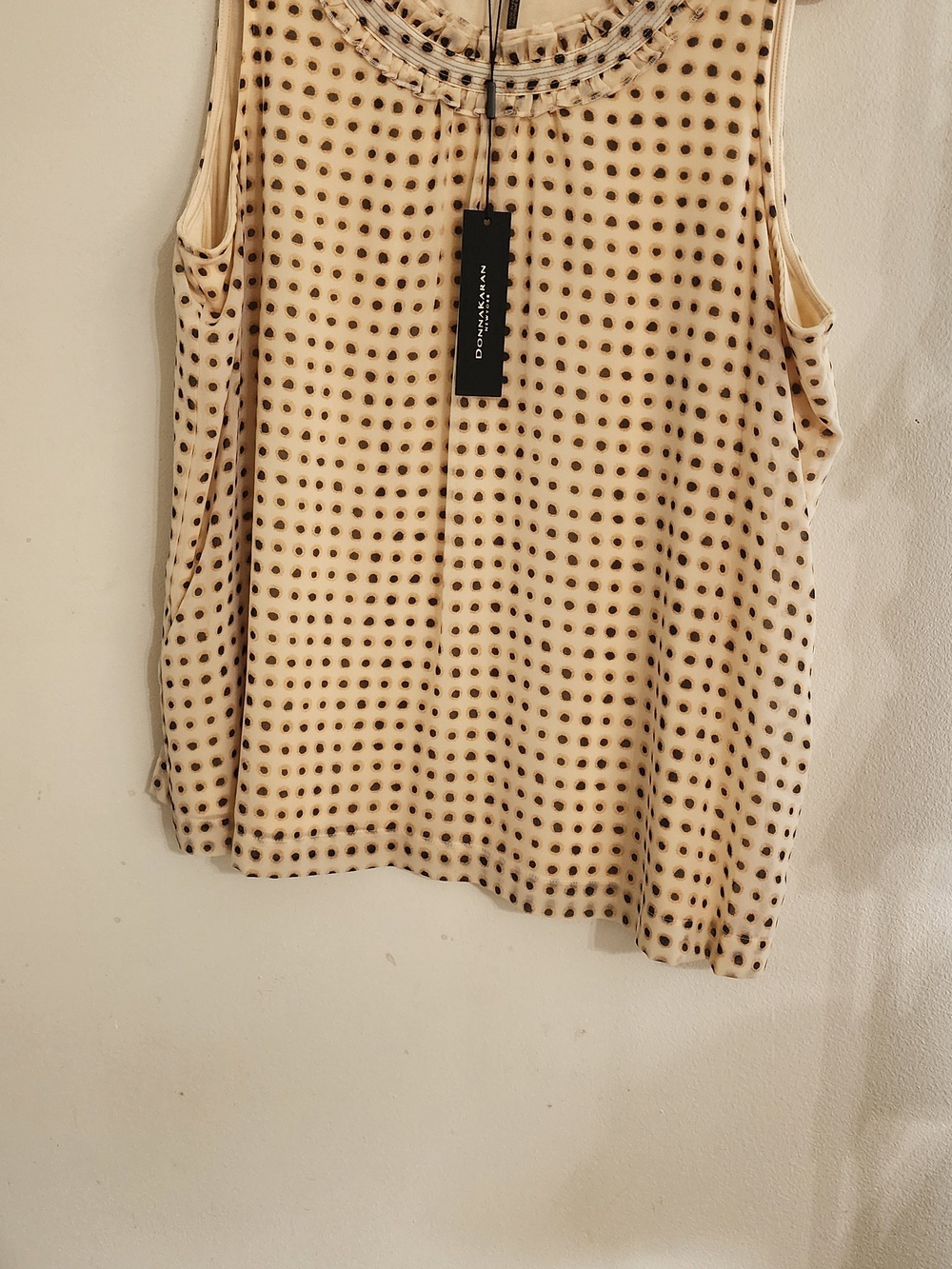 NWT Donna Karan New York Water Garden Polka Dot Ruffle Neck Tank Top Size L